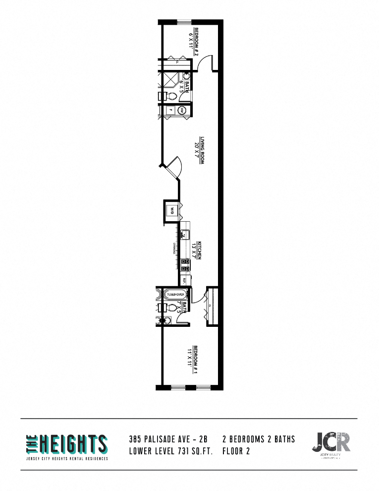 Floor plan for 2 beds, 2 baths, 731 sqft